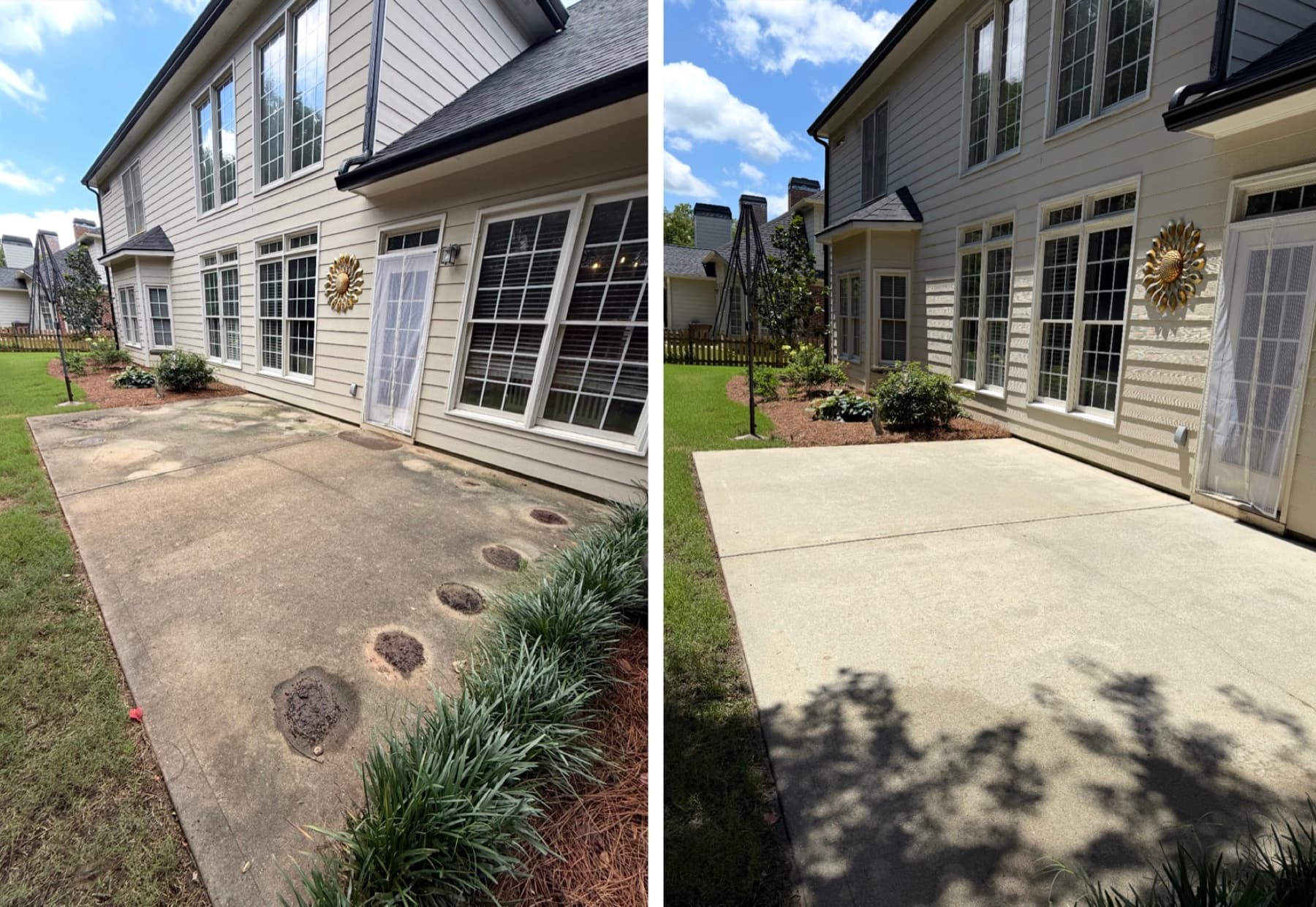 Back patio before and after pressure washing by StarBro's Services