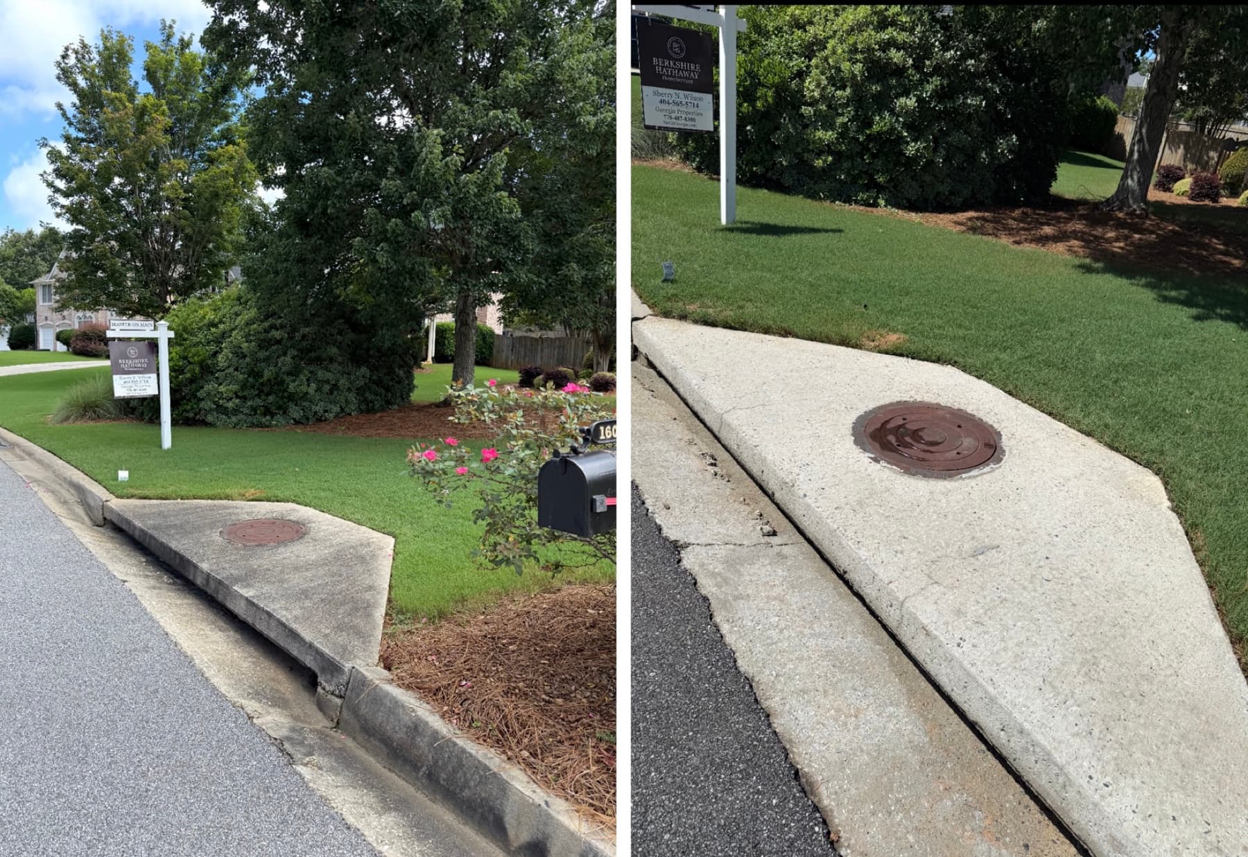 Curbside concrete pad before and after pressure washing by StarBro's Services