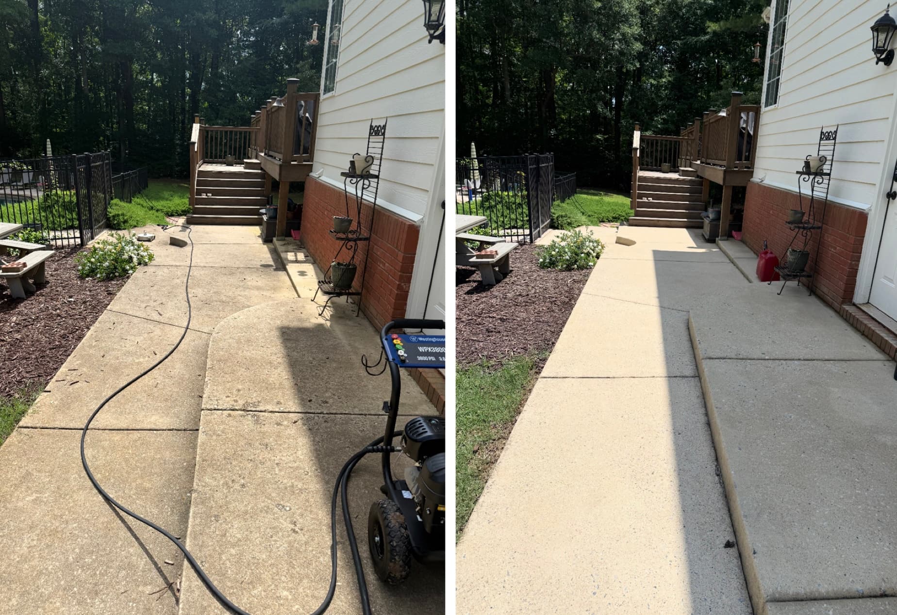 Patio before and after concrete pressure washing